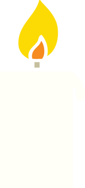 Bir insan tarafından çizilmiş yanan bir mumun düz renkli retro karikatürü