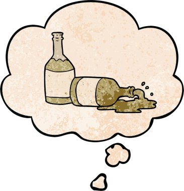 Bir insan tarafından çizilmiş grunge desenli düşünce baloncuklu çizgi film bira şişeleri.