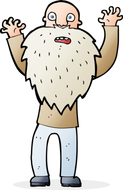 Bir insan tarafından çizilmiş sakallı, korkmuş yaşlı bir adam.