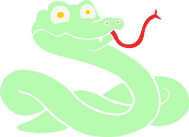 Bir insan tarafından çizilmiş düz renkli çizgi film yılanı.