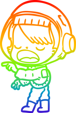 Gökkuşağı gradyan çizimi bir insan tarafından çizilmiş ve çizilmiş bir astronot kadın çizimi.