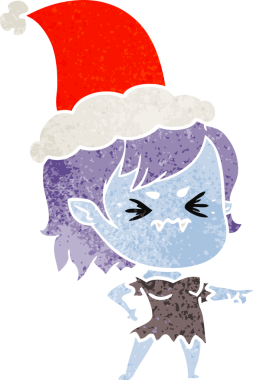 Bir insan tarafından çizilmiş Noel Baba şapkası takan vampir bir kızın eski bir çizgi filmi.