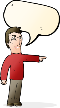 Bir insan tarafından çizilmiş konuşma baloncuğuyla işaret eden kızgın adam çizgi filmi.