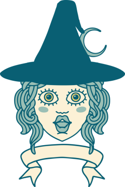 Retro Dövme Tarzı İnsan Cadı Karakteri Bir insan tarafından çizilmiş pankartıyla