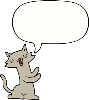 Bir insan tarafından çizilmiş konuşma balonu olan çizgi film kedisi.