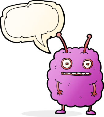 Bir insan tarafından çizilmiş konuşma balonlu komik uzaylı canavar.