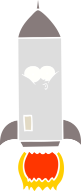 Bir insan tarafından çizilmiş düz renkli çizgi film roketi