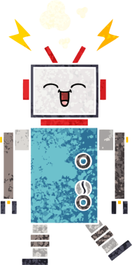 Bir insan tarafından çizilmiş bir robotun retro çizim tarzı karikatürü