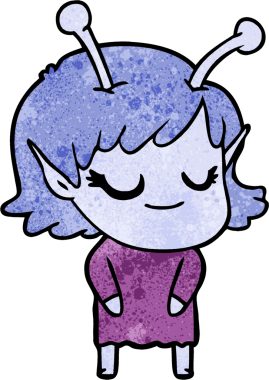 Bir insan tarafından çizilmiş gülümseyen uzaylı kız çizgi filmi.