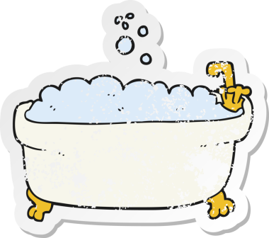 Bir insan tarafından çizilmiş karikatür küvetinin gerilimli retro etiketi