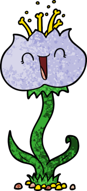 Bir insan tarafından çizilmiş sevimli karikatür çiçeği.