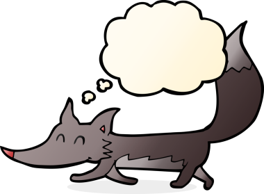 Bir insan tarafından çizilmiş düşünce balonu olan küçük bir kurt.