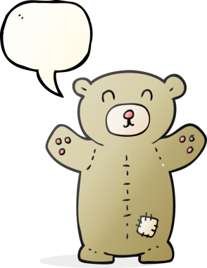 Bir insan tarafından çizilmiş serbest konuşma balonu karikatürü oyuncak ayısı.