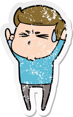 Bir insan tarafından çizilmiş terleyen bir çizgi film karakterinin sıkıntılı çıkartması.