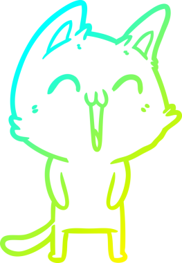 Bir insan tarafından çizilmiş mutlu çizgi film kedisinin soğuk gradyan çizgisi.