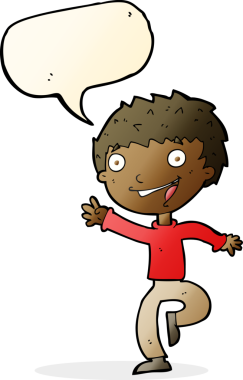 Bir insan tarafından çizilmiş konuşma balonu olan heyecanlı bir çocuk.