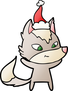 Bir insan tarafından çizilmiş Noel Baba şapkası giymiş bir kurdun gradyan çizimi.