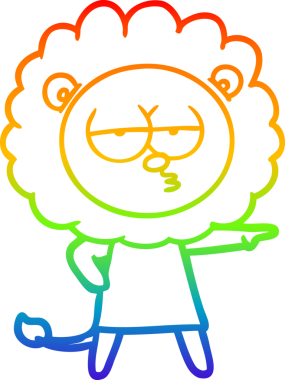 Gökkuşağı gradyan çizgi çizimi bir insan tarafından çizilmiş sıkılmış bir aslan