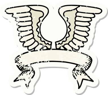 Bir insan tarafından çizilmiş bir kanadın bayrağıyla eski bir etiket