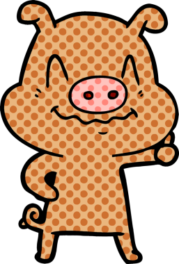 Bir insan tarafından çizilmiş sinirli çizgi film domuzu.