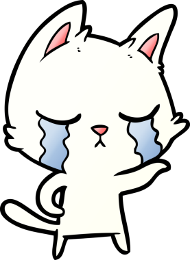 Bir insan tarafından çizilmiş ağlayan çizgi film kedisi.