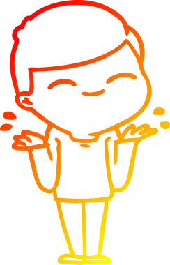 İnsan tarafından çizilmiş omuzlarını silken gülümseyen bir çizgi film karakteri çizimi.