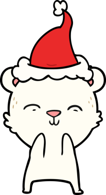 Bir insan tarafından çizilmiş Noel Baba şapkası giyen bir kutup ayısının çizdiği mutlu el çizgisi.