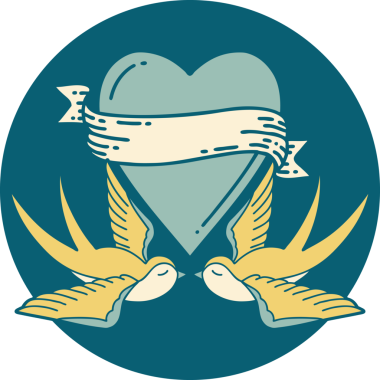 Kırlangıçların ikonik dövme şekli ve bir insan tarafından çizilmiş bir kalp.