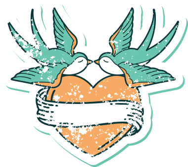 Kederli sembolik dövme stili kırlangıçlar ve bir insan tarafından çizilmiş sancaklı kalp.