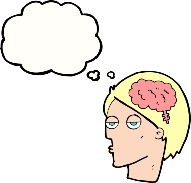 Bir insan tarafından çizilmiş beyin sembollü çizgi film kafası.