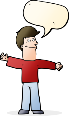 Bir insan tarafından çizilmiş konuşma balonlu mutlu adam çizgi filmi.