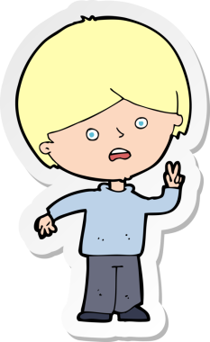 Mutsuz bir çocuğun bir insan tarafından çizilmiş barış işareti yapıştırması.