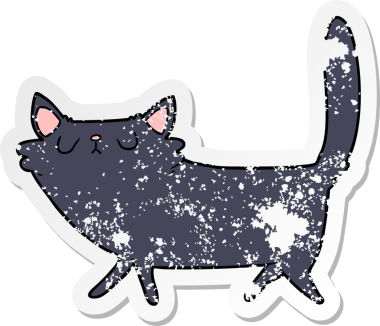 Bir insan tarafından çizilmiş karikatür kara kedinin sıkıntılı çıkartması.