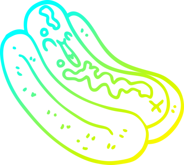 Bir insanın çizdiği ketçaplı sosisli sandviçin soğuk gradyan çizimi.