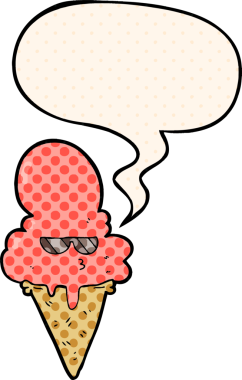 Bir insan tarafından çizilmiş çizgi roman tarzında konuşma baloncuklu karikatür dondurması.