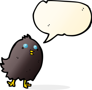 bir insan tarafından çizilmiş konuşma baloncuklu ürkünç siyah kuş.