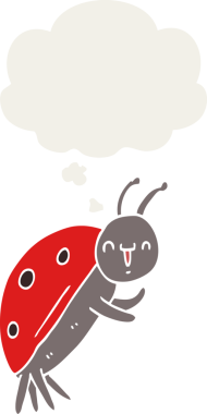 Düşünce baloncuğu insan tarafından çizilmiş sevimli uğur böceği çizgi filmi.