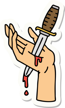 Bir insan tarafından çizilmiş eline geleneksel bir hançer stili dövme çıkartması.