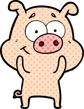 Bir insan tarafından çizilmiş mutlu çizgi film domuzu.