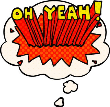 Çizgi film metni. Evet! Bir insan tarafından çizilmiş çizgi roman tarzında bir düşünce baloncuğuyla