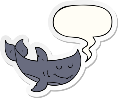 Bir insan tarafından çizilmiş balon etiketli çizgi film köpekbalığı.