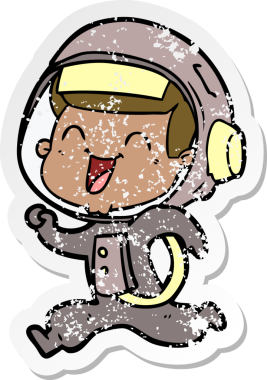 Bir insan tarafından çizilmiş mutlu bir astronotun sıkıntılı çıkartması.