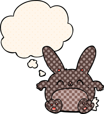Çizgi roman tarzında bir insan tarafından çizilmiş düşünce kabarcığı olan çizgi film tavşanı.
