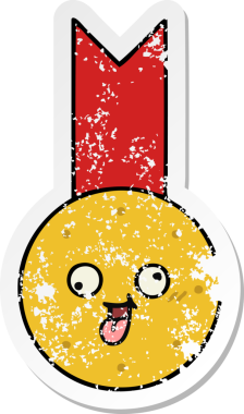 Bir insan tarafından çizilmiş şirin bir altın madalyanın sıkıntılı çıkartması.