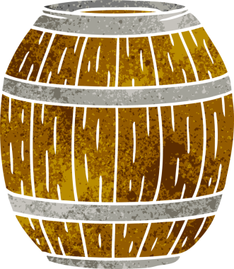 Bir insan tarafından çizilmiş ahşap bir fıçının eski çizgi film karalaması.