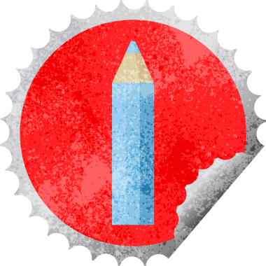 Bir insan tarafından çizilmiş mavi renkli kalem grafik vektör illüstrasyon yuvarlak etiket