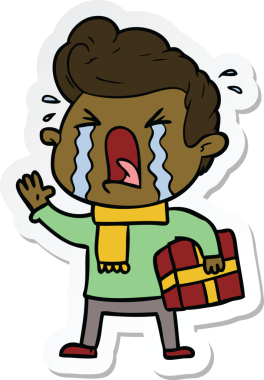 Bir insan tarafından çizilmiş ağlayan bir karikatür çıkartması.