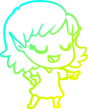 Bir insan tarafından çizilmiş mutlu bir elf kızı çizimi.