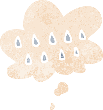 Düşünce baloncuklu karikatür yağmuru grunge sıkıntılı retro stili bir insan tarafından çizilmiş