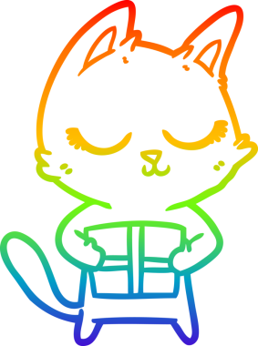 Gökkuşağı gradyan çizgisi bir insan tarafından çizilmiş sakin bir çizgi kedi çizimi